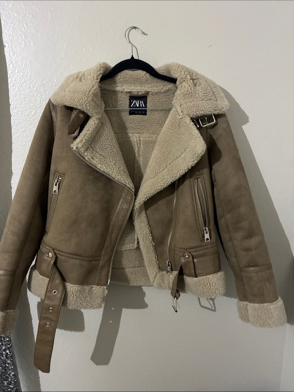 Zara Double Faced Faux Suede Shearling Biker Jacket - Picture 11 of 11